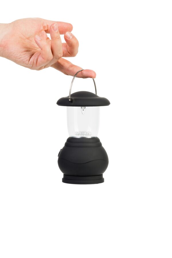 Retro black LED lantern for camping.